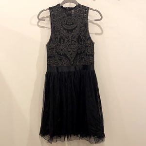 Sleeveless Lace Embroidered Little Black Dress